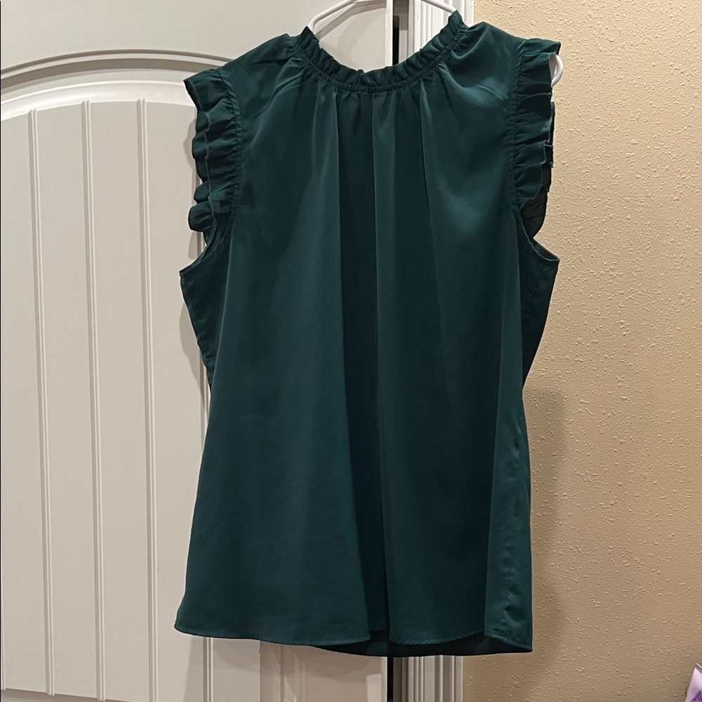 Elegant Dark Green Ruffle Sleeve Blouse